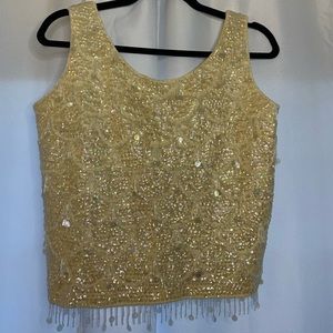 Vintage 1950s to 1960s Beaded Champagne Zip Back Top Medium